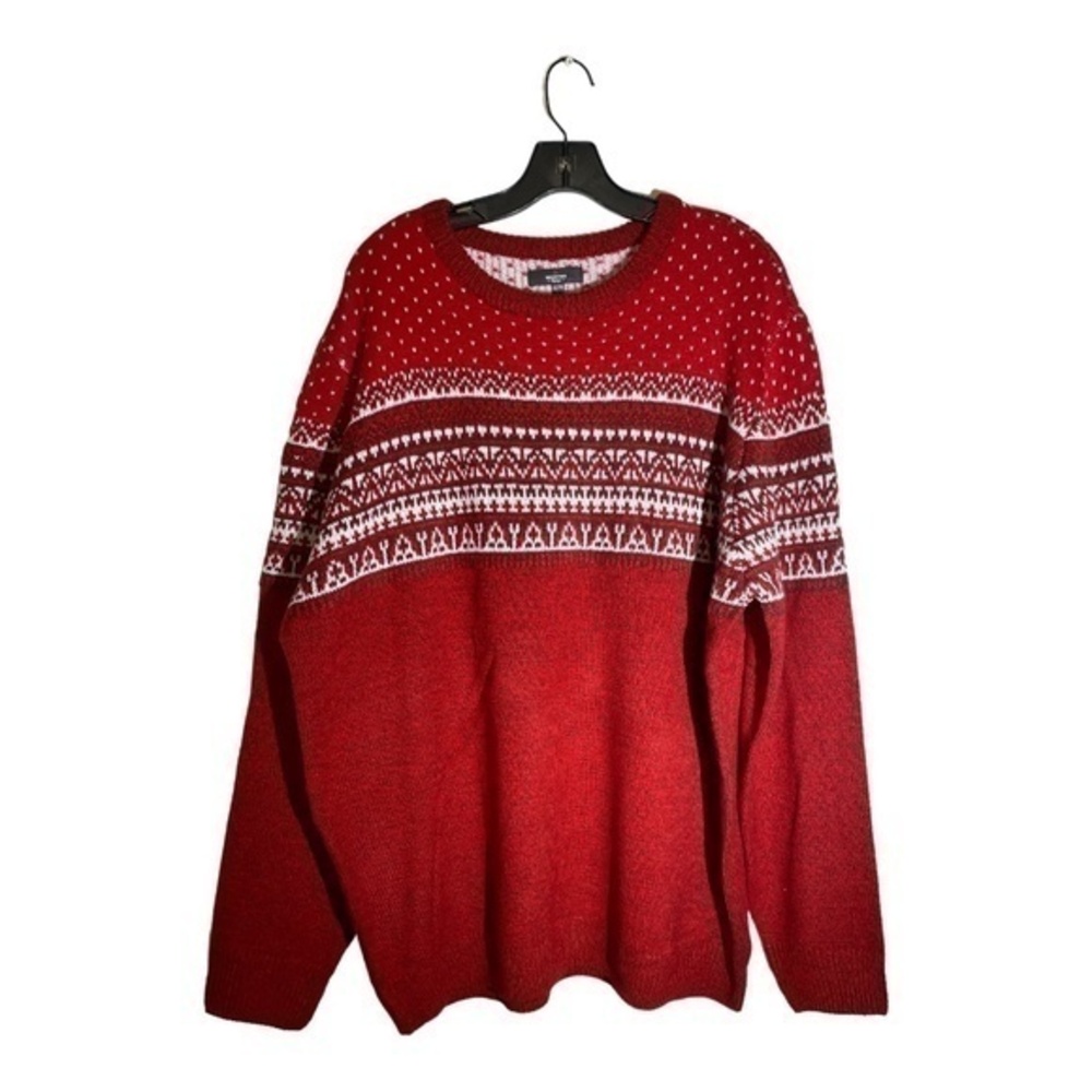 Mountain Ridge Womens Ski Sweater Red White Fair Isle Knit Cabincore Size XL